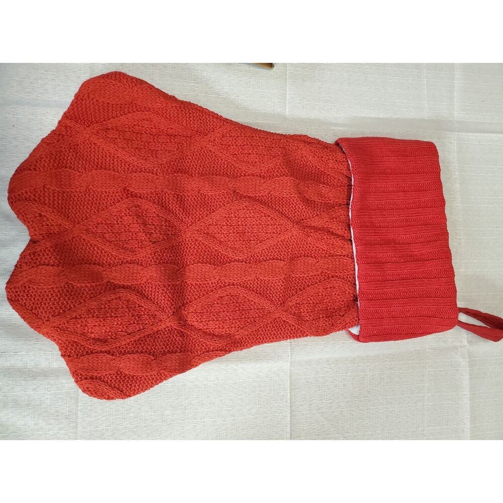 Paw Print Pet Christmas Stocking Cable Knit Red Dog Cat Holiday Decor Hanging - Picture 2 of 2